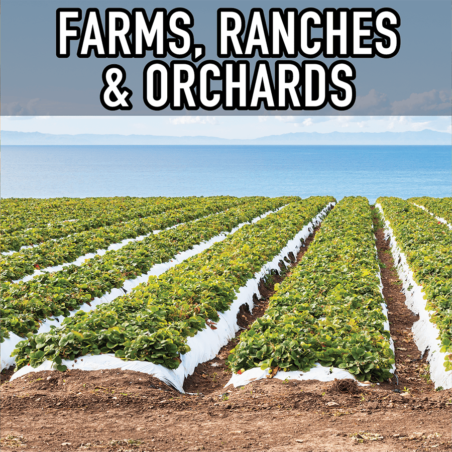 farms, ranches, orchards